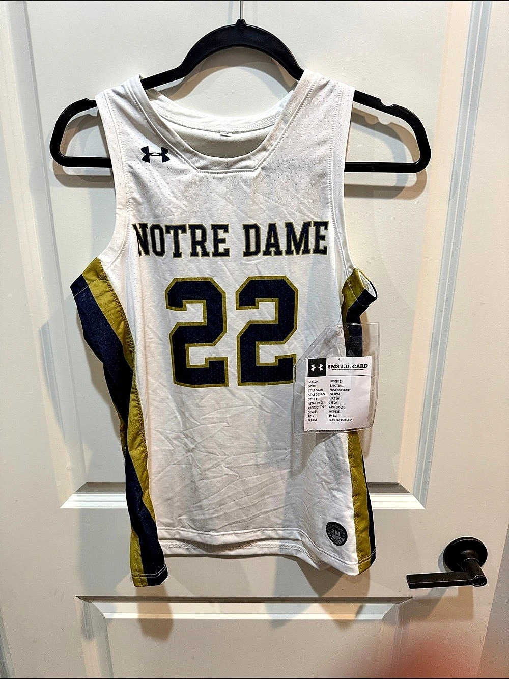 Under Armour PrimetIme Jersey Notre Dame 22 Basketball Jersey White NWT